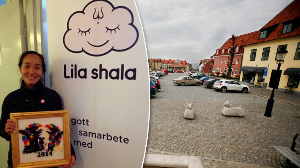 Lila shala vid Södertorg fortsätter till och med almedalsveckan 2002.