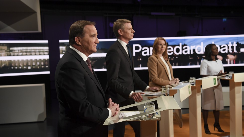 Fyra Jökenpartier i fyra väderstreck under söndagens partiledardebatt i SVT.