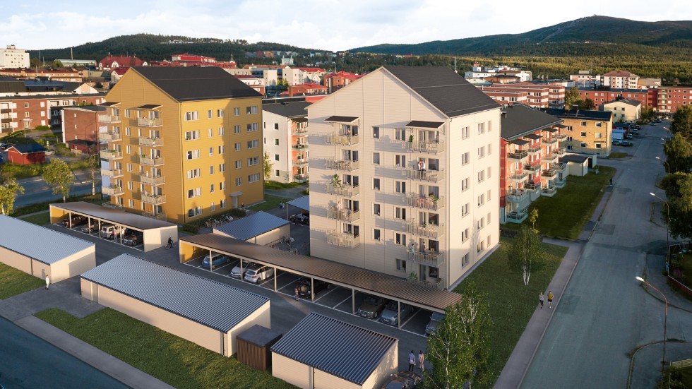 Laestadiusparken ligger centralt i Gällivare, precis intill shoppinggatan och tågstationen. Här bygger HSB 46 moderna bostadsrättslägenheter.