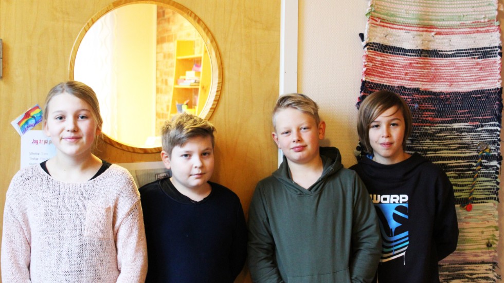 Tuna skolas tävlande femteklassare, från vänster Tuva Fjällgård Dahlin, Teodor Höglund, Melker Svensson och Vilhelm Haskett. 