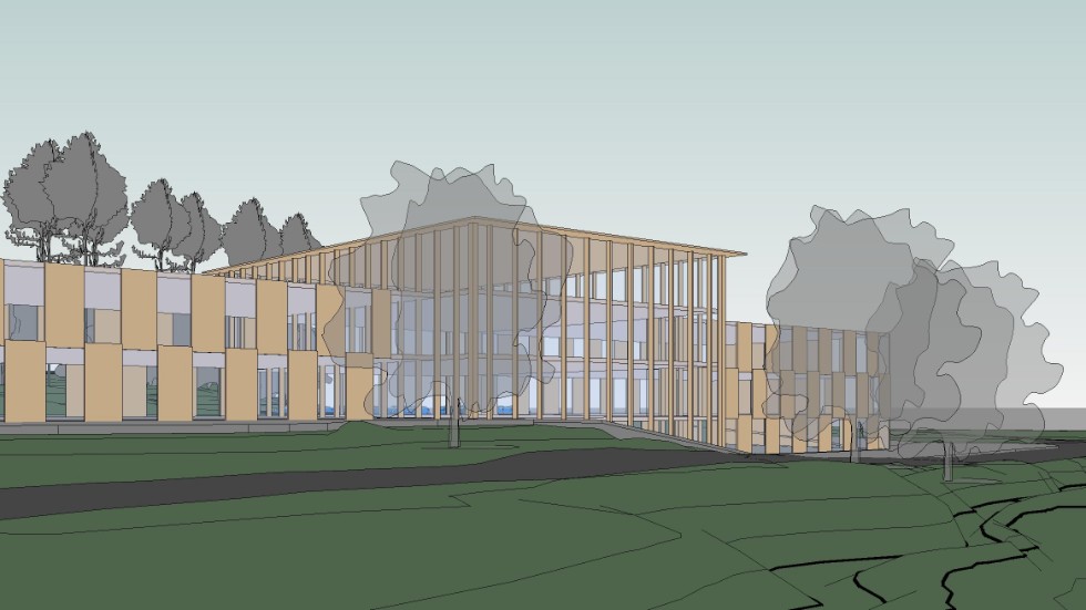 Rimforsas framtida skola kommer att lokaliseras vid Hackelområdet. Så här kan byggnaden komma att se ut.
