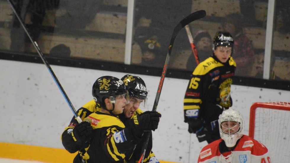 Mathias Wigley och Anton Carlsson firar ett av målen i söndagens match mot Borås. 