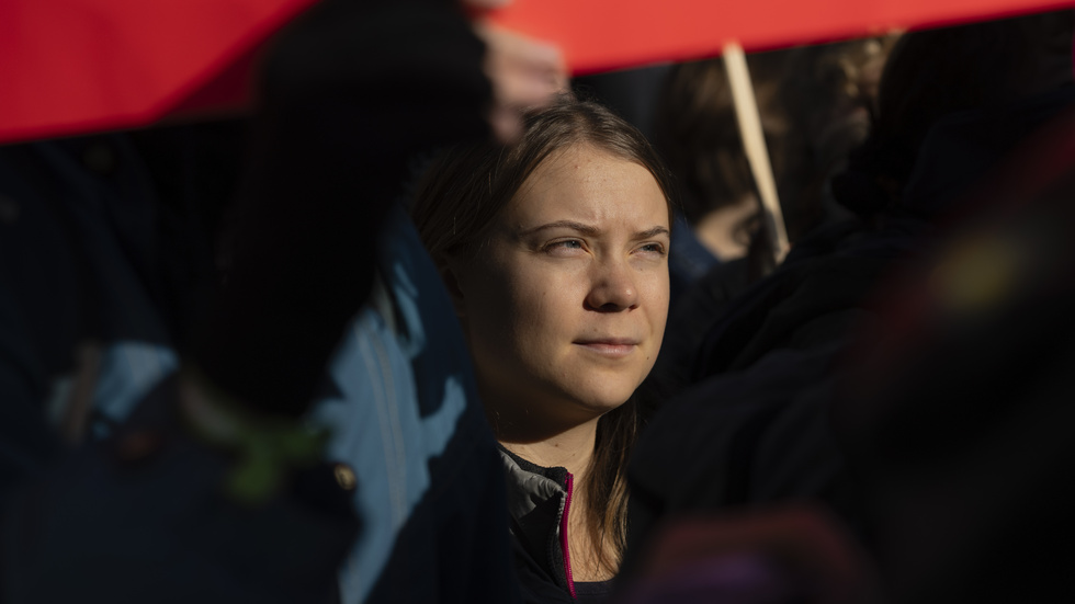 Greta Thunberg i Amsterdam på söndagen.