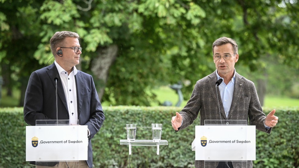 Finlands statsminister Petteri Orpo (Saml) och statsminister Ulf Kristersson (M) håller en pressträff då de möts på Harpsund.