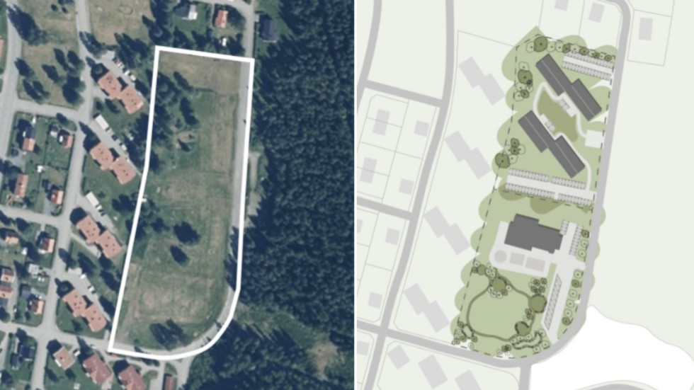 On the left is the current state of the plot, and on the right is the proposed construction. In the north, four rental blocks will be erected, and in the south, a large preschool will be built.