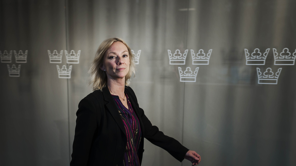 Den statliga skuldförvaltaren Riksgälden, med direktören Karolina Ekholm, presenterar rapport. Arkivbild