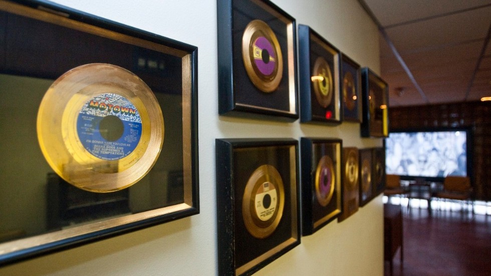 Guldskivor utställda på skivbolaget Motowns museum i Detroit. Arkivbild.