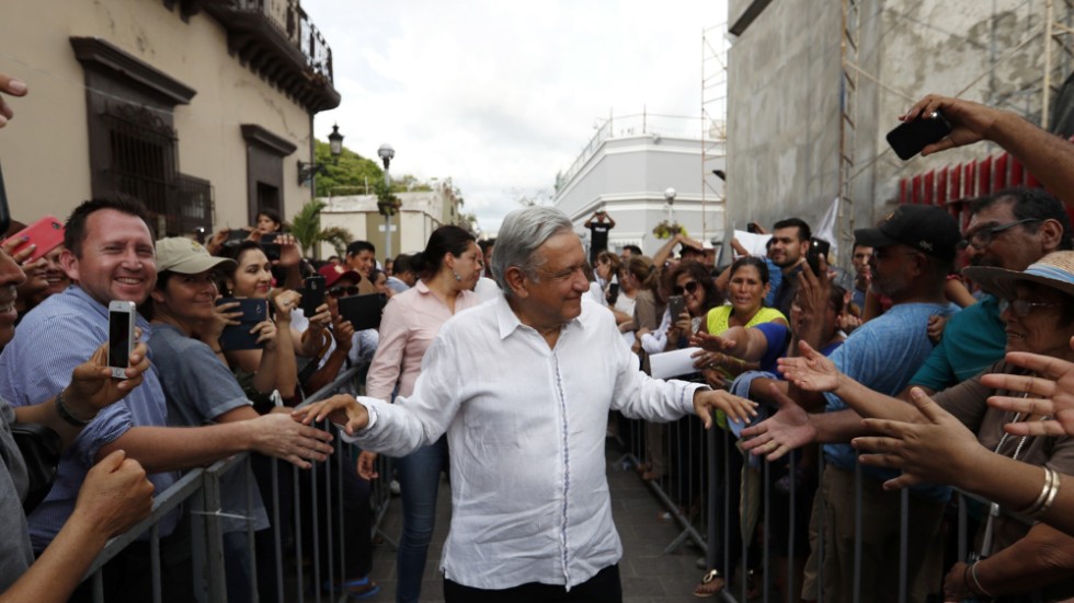 Mexikos president Andrés Manuel López Obrado kort efter att han vann valet 2018.