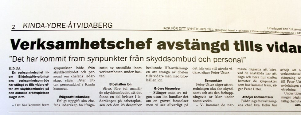 Kinda-Posten 10 januari i år.