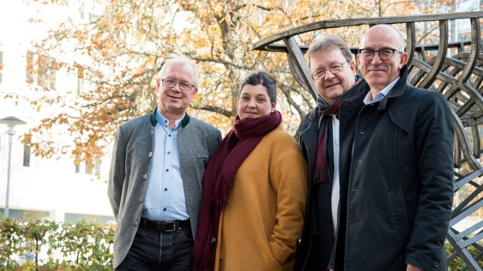 Länsunionen presenterade budget för Region Kalmar län. Från Vänster: Christer Jonsson (C), Angelica Katsanidou (S), Pierre Edström (L) och Anders Henriksson (S).