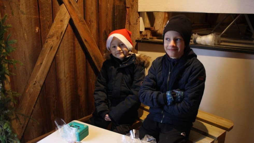 Hugo och Wilmer sålde julgodis och de söta sakerna hade en strykande åtgång.