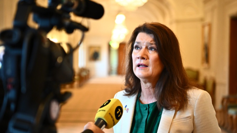 Utrikesminister Ann Linde (S) möter media efter att ha informerat utrikesutskottet om den svenska Natoprocessen.