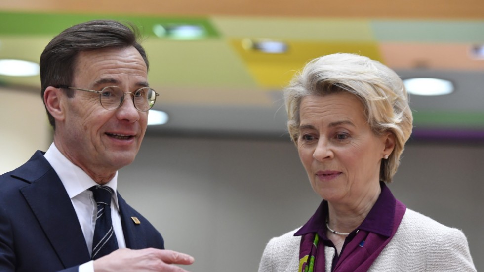 Statsminister Ulf Kristersson och EU-kommissionens ordförande Ursula von der Leyen i samband med mötet i Bryssel.