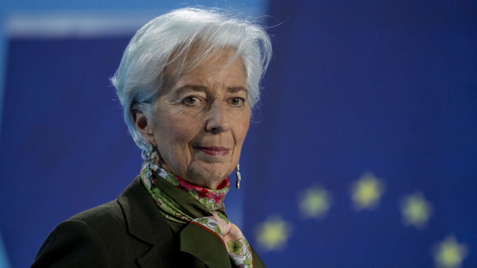ECB-chefen Christine Lagarde i samband med dagens räntebesked.