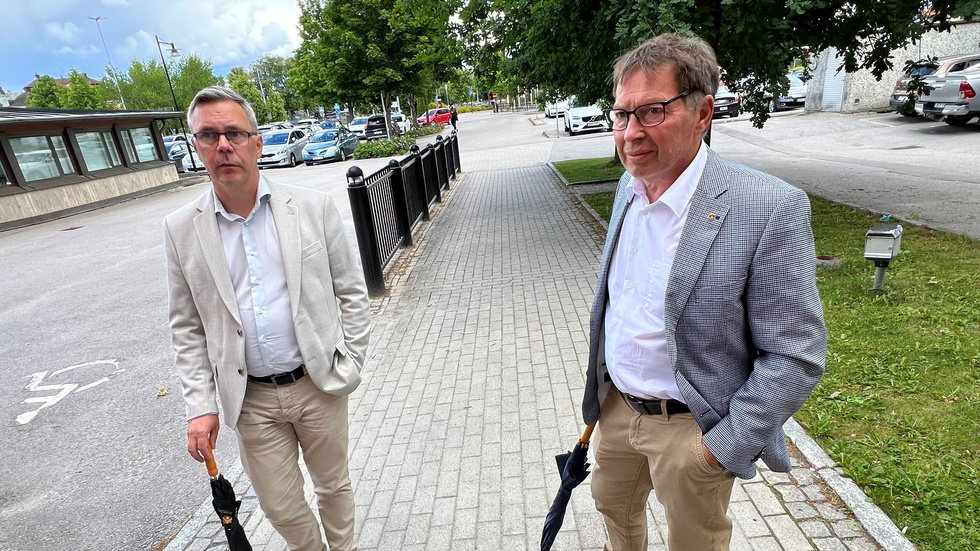 Kommunstyrelseordförande Johan Söderberg (S) och vice styrelseordförande Christer Sundqvist (M), Katrineholm. Presenterar planerna för det nya Triangelområdet. 