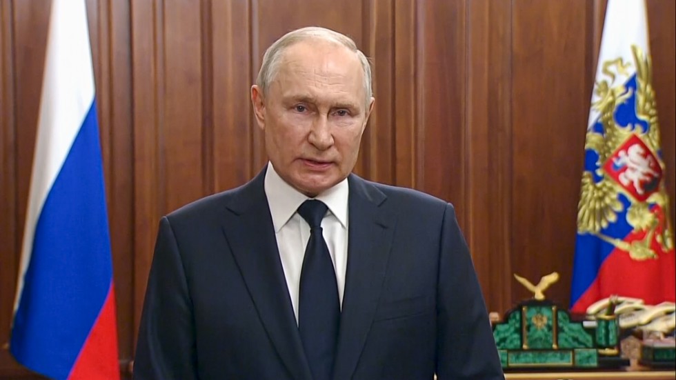 Rysslands president Vladimir Putin talar till nationen.