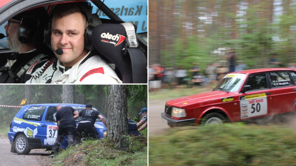 Det var full fart längs skogsvägarna i Vimmerby kommun under lördagen. På bilden ser ni bland annat hemmaföraren Victor Karlsson. 