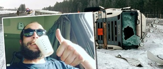 Hjälteinsatsen: Andreas förde föraren i säkerhet efter lastbilsolyckan • ”Slog sönder vindrutan”