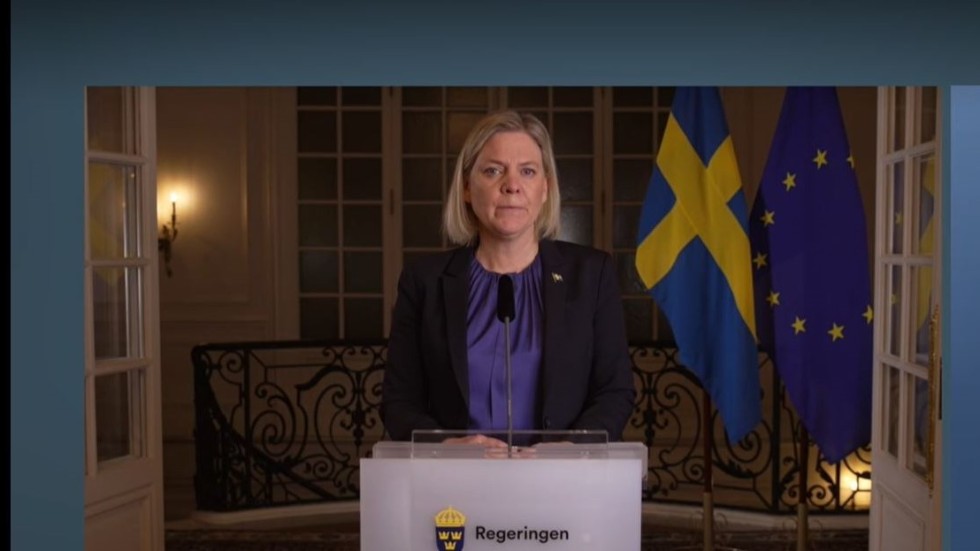 Statsminister Magdalena Andersson i sitt tal till nationen tidigare i mars.