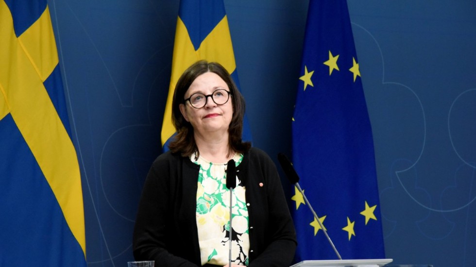 Utbildningsminister Anna Ekström (S) vid torsdagens pressträff.