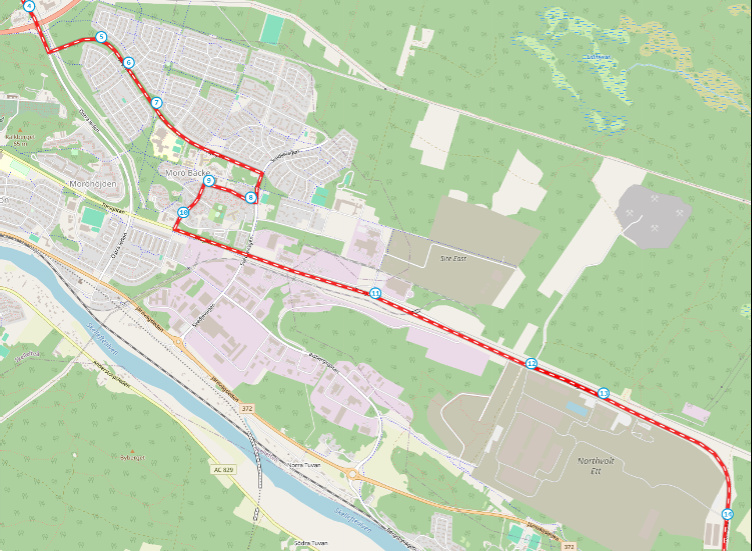 Map of the bus stops on line 5.