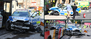 Två polisbilar i krock mitt i Linköping – fem till sjukhus 