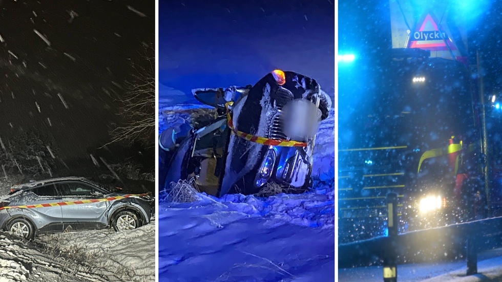 Snö och halka orsakade många trafikolyckor under torsdagskvällen.