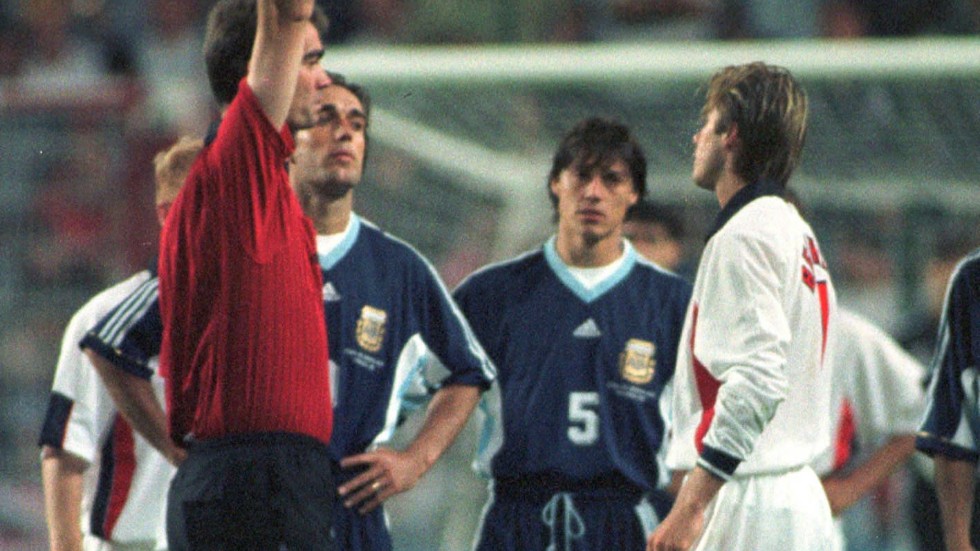 David Beckham fick rött kort mot Argentina. Arkivbild.