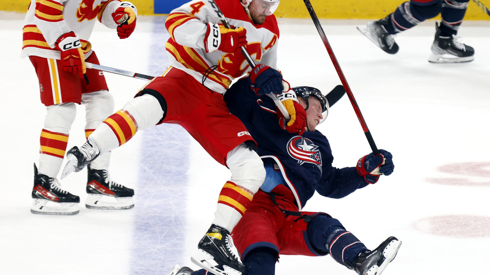 Calgary Flames svenske back Rasmus Andersson stängs av i fyra matcher för tacklingen mot huvudet på Columbus finländske anfallare Patrik Laine.