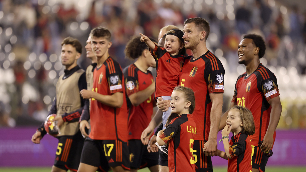 Belgien firar segern över Estland i EM-kvalet i september. Arkivbild.