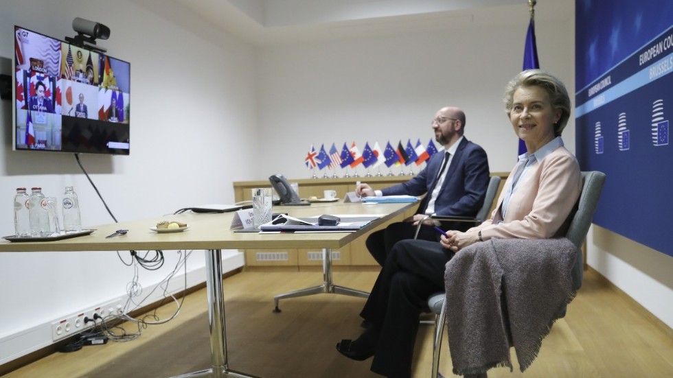 EU:s rådsordförande Charles Michel och Ursula von der Leyen laddar för ännu ett toppmöte via webben. Arkivfoto.