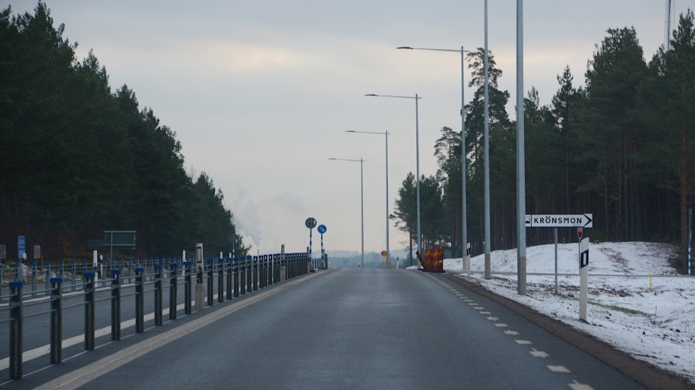 Trafikverkets del av anslutningen mellan Krönsmon och riksväg 23/34 är klar. Bilden är tagen i södergående fil i höjd med den nya anslutningen.