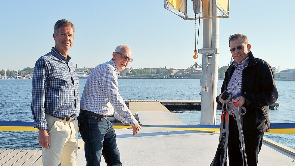 Peter Salomonsson, Sören Josefsson och Ulf Andersson står redo att inviga den nya hamnen.