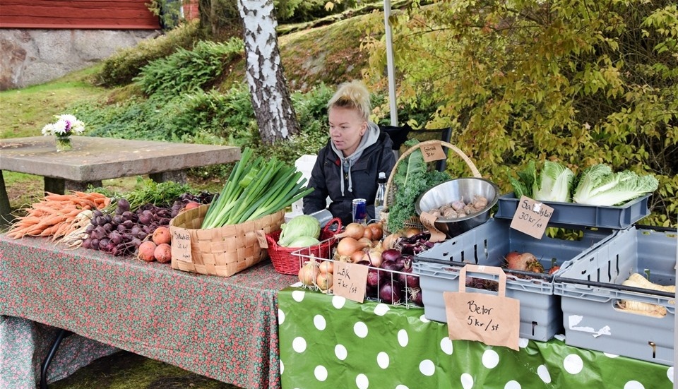 Emelie Johansson från Skattgårdens Lantbruk hade många olika råvaror till försäljning.