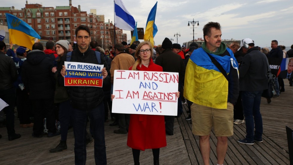 Demonstration till stöd för Ukraina i Brighton Beach i New York-stadsdelen Brooklyn.