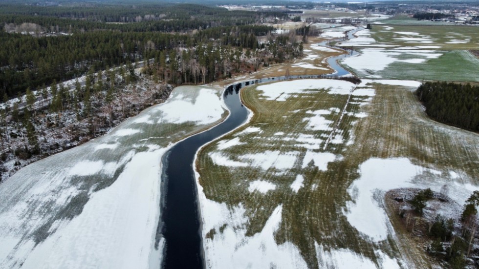 Stångån, i höjd med Vimmerby hagar. Fotograferad på tisdagen den 7 februari.