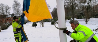 Kommunhuset hissar den ukrainska flaggan på årsdagen