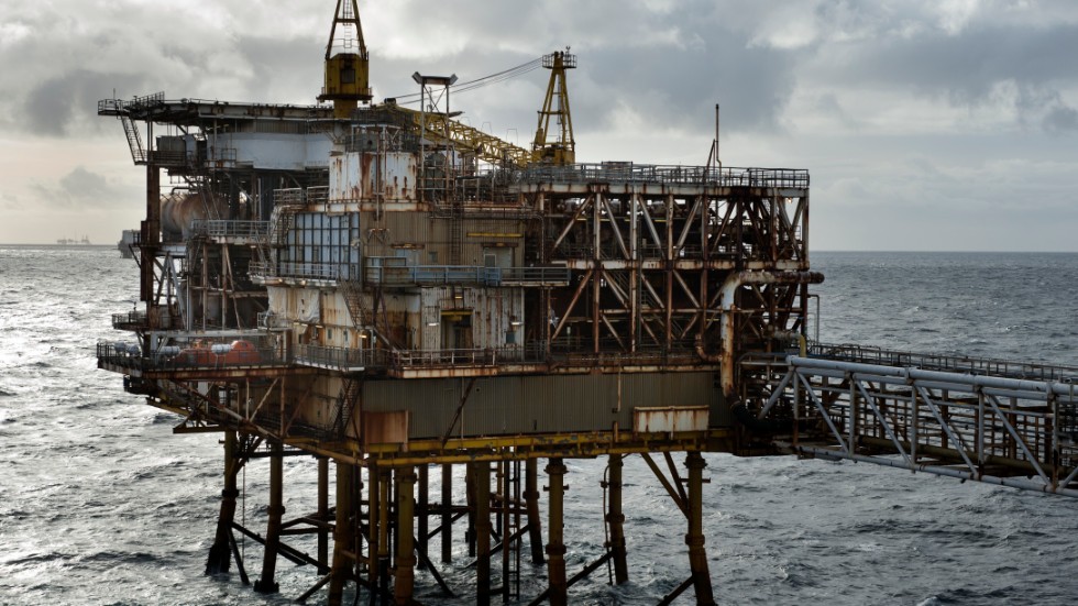 Borrplattform i Nordsjön för utvinning av olja och gas. Arkivbild.