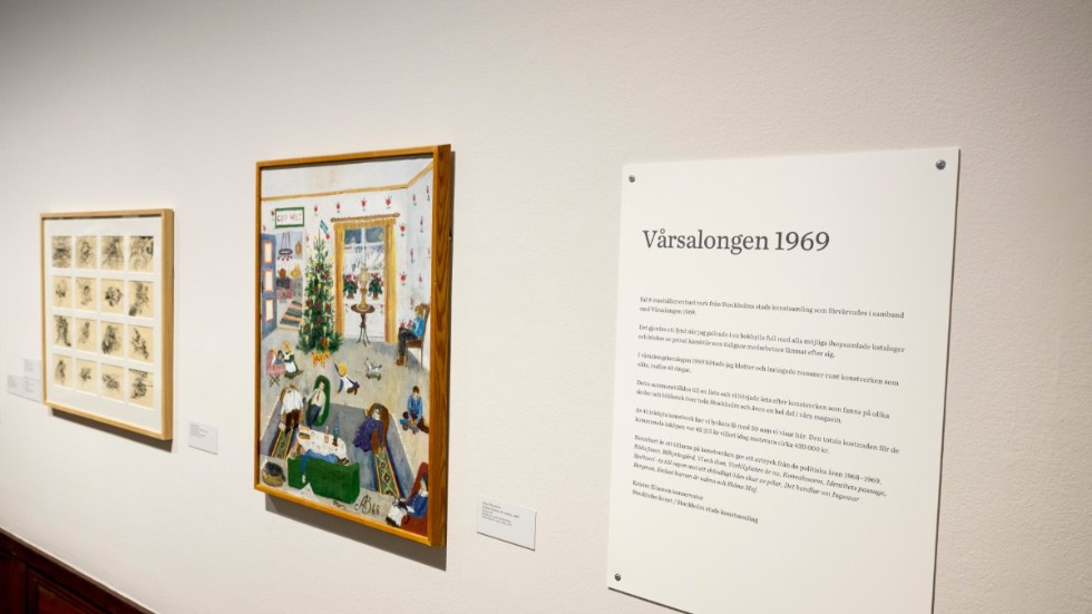 Ett av rummen på utställningen innehåller endast verk från vårsalongen 1969. Stockholms stad köpte då in hela 41 verk, av vilka stadens målerikonservator Krister Eliasson har lyckats leta rätt på 30 stycken i skolor, bibliotek och i stadens magasin.