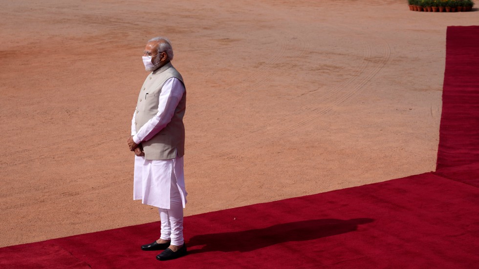 Indiens premiärminister Narendra Modi, inför mötet med sin brittiske motsvarighet Boris Johnson i New Delhi den 22 april.