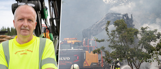 Hjulgrävarföraren Håkan ryckte in vid släckningsarbetet – grävde av skolan: "Var rätt varmt i hytten"