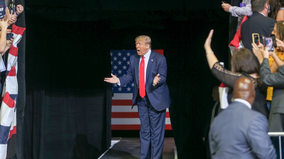 USA:s president Donald Trump under kampanjmötet i Tulsa, Oklahoma i juni. Arkivbild.