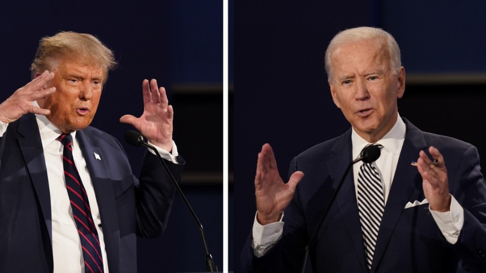 President Donald Trump och utmanaren Joe Biden under deras hittills enda debatt i årets amerikanska valrörelse.