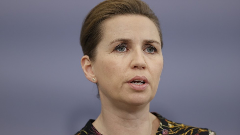 Danmarks statsminister Mette Frederiksen vid en pressträff i februari.