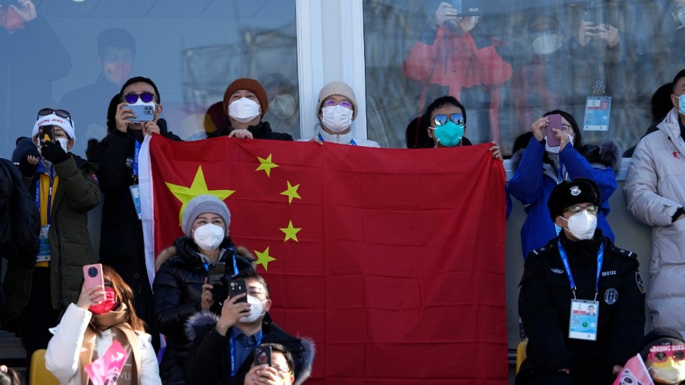 Eileen Gu hade stöd på läktarna i Peking.