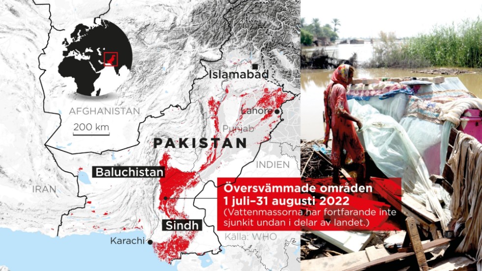 Översvämmade områden 1 juli–31 augusti 2022.