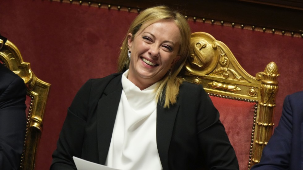 Italiens premiärminister Giorgia Meloni under en debatt i senaten den 26 oktober.