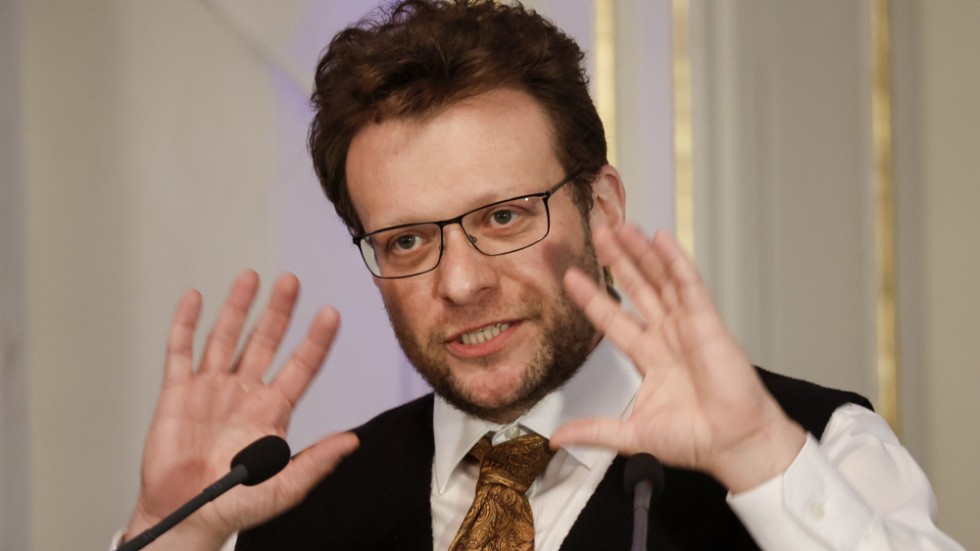 Journalisten Peter Pomerantsev under Svenska Akademiens konferens om yttrandefrihet.