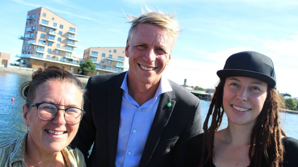 Med i Västervik var även Akko Karlsson (t v) och Anna Bodjo. Per Bolund tror att årets riksdagsval blir ett klimatval.