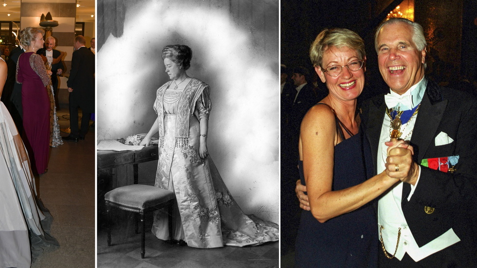 Alice Bah Kuhnke (MP) i en klänning av återvunna kläder från Stockholms Stadsmission 2018, Selma Lagerlöf i klänning från Augusta Lundin 1909 och Gudrun Schyman i känning av tidstypiskt 1990-talssnitt 1999.
